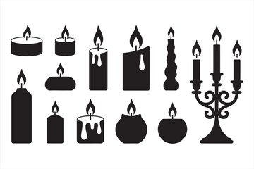 Stylized wax candle silhouettes in dramatic drip forms with candelabra, ideal for elegant design compositions