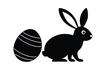 Cute bunny with oversized Easter egg vector art illustration