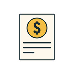 Flat Vector Money Report Graphic Featuring Currency Symbol and Minimalist Document Layout