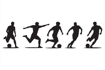 Full collection of soccer player silhouettes in action poses for sports design and infographics