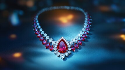 Radiant Ruby Necklace: A Symphony of Diamonds and Crimson
