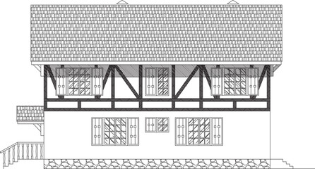 vector illustration of architectural design of old classic vintage ethnic traditional residential house construction