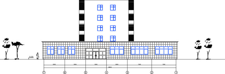vector illustration of architectural design view of facade of modern multi-storey office building
