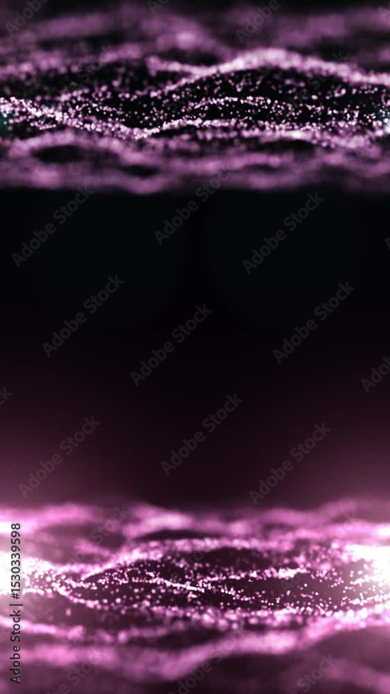Wall mural violet glowing blurry dotted waves with flicker lights motion loop vertical background.