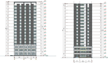 vector illustration of architectural design construction of high-rise buildings, offices, hotels and apartments