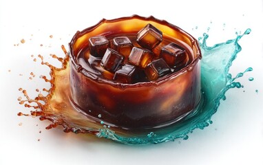 Cold coffee drink with ice and splash