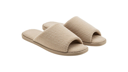 Cozy beige slippers on soft surface for comfortable home wear  
