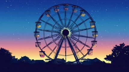 Ferris wheel at sunset with starlit sky.