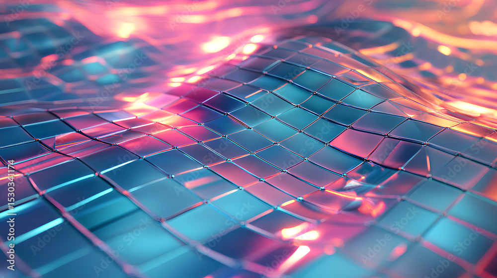 Poster abstract 3d background with glass wave speed motion effect of rows square lines. holographic gradien