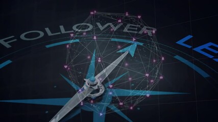 Compass arrow pivoting clockwise triggers mesh pulsing and label switching to LEADER 3D render - Powered by Adobe