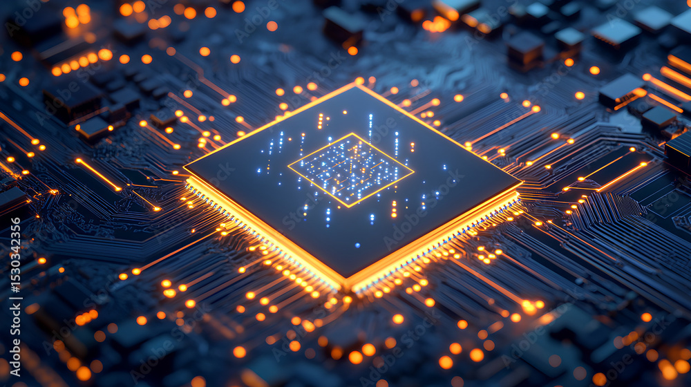 Aufkleber artificial intelligence computer processor chip circuit 3d icon illustration render design stock ill