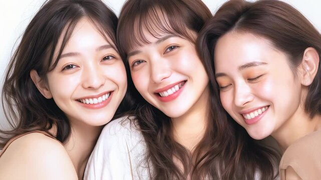 美しい笑顔で寄り添う女性三人組