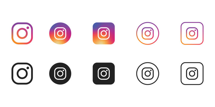 instagram logo icon set gradient flat outline black white vector