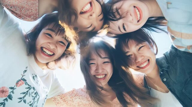 青空と笑顔が爽やかな女性の集合