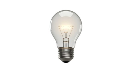 Bright Glowing Light Bulb with Clear Glass on White Background