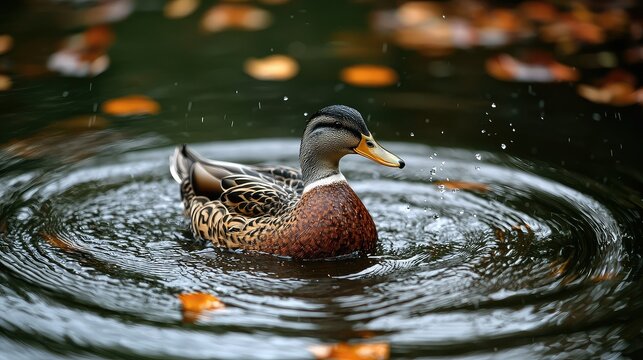 A mallard duck gracefully gliding on a pond. - Powered by Adobe