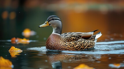 Obraz premium A mallard duck glides across a serene body of water.
