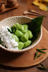 Glutinous rice balls or klepon in a bowl