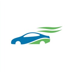Sleek Hybrid Car Icon Design A stylized blue and green vehicle graphic, symbolizing speed and eco-friendliness. Simple, clean lines.