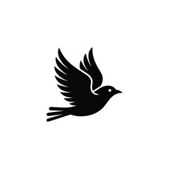 Obraz premium Minimalist Black Bird Silhouette Flying with Open Wings on a White Background