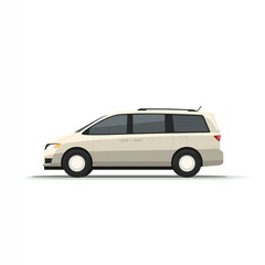 Fototapeta premium Elegant Beige Minivan Illustration, Side View, Clean Design, Simple Flat Colors, White Background, Modern Vehicle