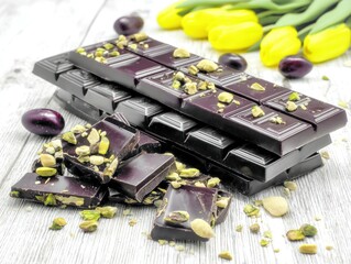 Dark chocolate bars with pistachios