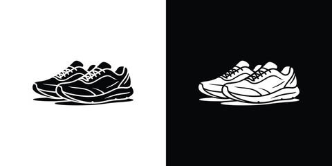 Monochrome of Two Pairs of Running Shoes, Each on a Contrasting Background