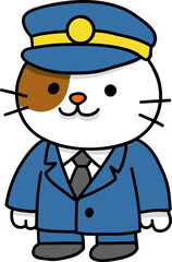 Hand drawn Cat and Career Doodle, Adorable cartoon cat in a police uniform with a cap.