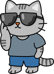 Hand drawn Cat and Career Doodle, Cool cartoon cat wearing sunglasses and casual attire.