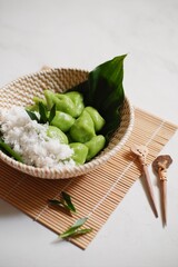 Glutinous rice balls or klepon in a bowl