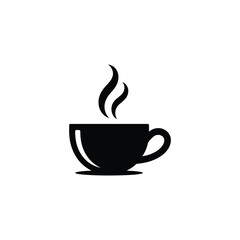 Obraz premium Silhouette of Steaming Hot Coffee Cup Isolated on White Background, Simple Design