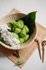 Glutinous rice balls or klepon in a bowl