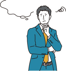 考える男性のビジネスパーソンのイラスト素材