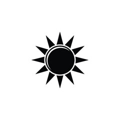 Simple Black and White Sun Icon Design with Sharp Rays Pointing Outwards