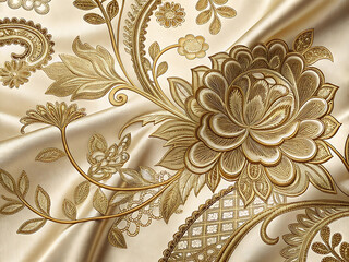 Luxury Golden Lace Seamless Pattern on Silk Texture