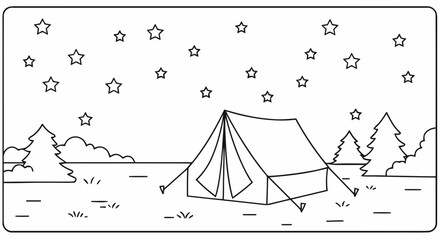 Camping scene outline coloring page