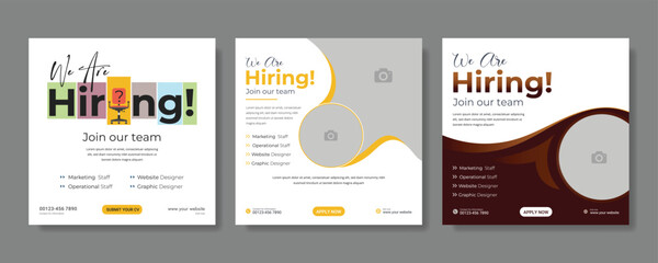 Modern and creative hiring square banner template design for social media post
