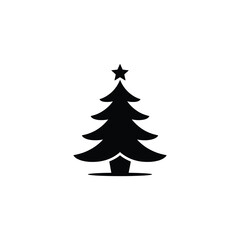 Obraz premium Solid Black Christmas Tree Silhouette with Star on White Background Icon