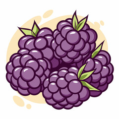 Illustration of Three Blackberries with Leaves on a Light Yellow Background