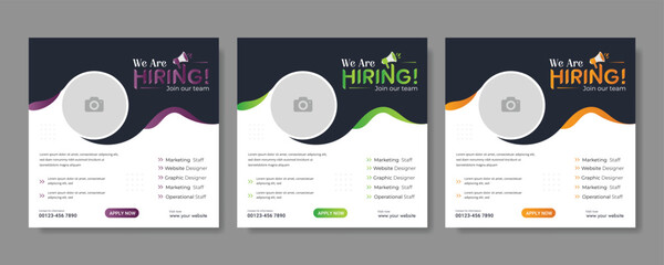 Professional vector template for we are hiring job vacancy announcement social media post design recruitment banner and employment promotion layout