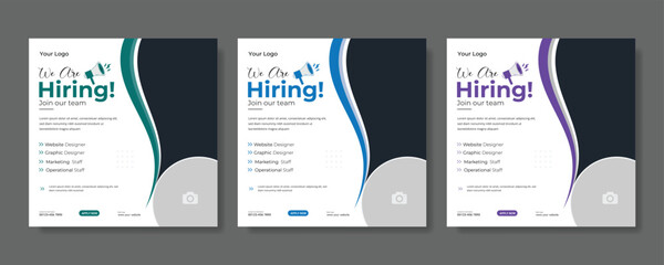 Professional vector template for we are hiring job vacancy announcement social media post design recruitment banner and employment promotion layout