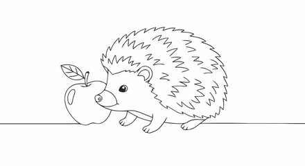 Hedgehog and apple outline coloring page