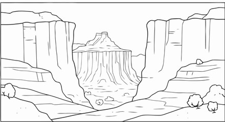 Fototapeta premium Outline Canyon Landscape Coloring Page
