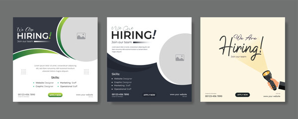 Professional vector template for we are hiring job vacancy announcement social media post design recruitment banner and employment promotion layout