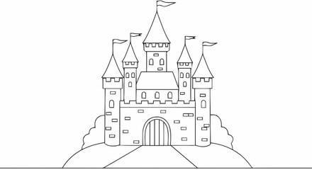 Obraz premium Outline fairytale castle coloring page