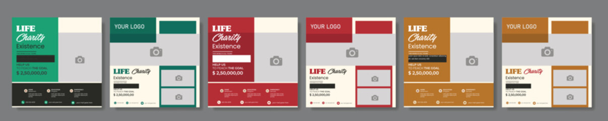 Charity Square social media post template Or donation fundraising campaign Facebook, Instagram Banners design, Charity Ads Promotional Poster Design
