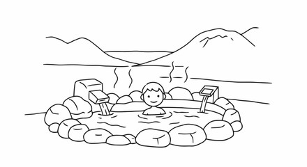 Person relaxing in onsen hot spring