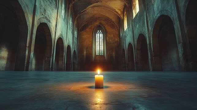 Ancient Chapel, Candlelight, Gothic Architecture