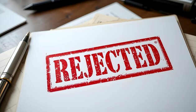 Paper with red stamp REJECTED , means document or application is not given approval or acceptance - Project was refused to accept, acknowledged or used - to deny and diaspprove something