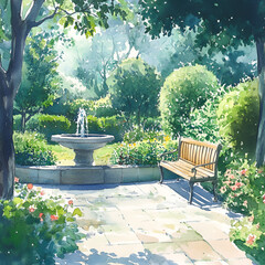 Serene fountain in tranquil park nature art lush environment peaceful viewpoint